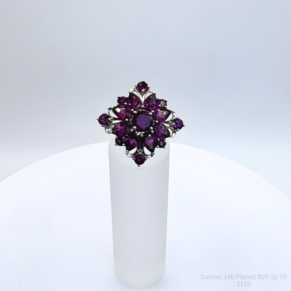 Handmade Raspberry Garnet Ring 14k Plated 925 Silv Sz 7.5 Jewelry Making Supply